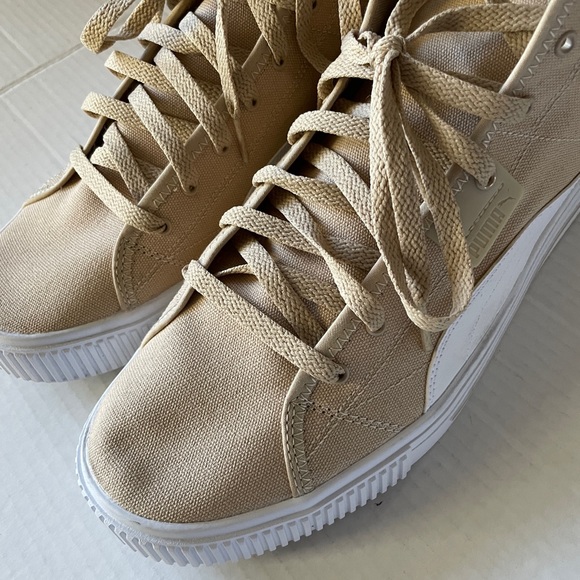 PUMA Beige Canvas White Leather Lace Up Sneakers Mid Top Mens Casual Shoes Sz 13 - Picture 4 of 10